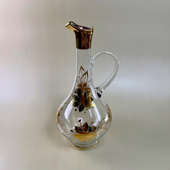 Vintage Glass Handblown Cruet Decanter – Floral Gold Detail - Picture 5 of 16